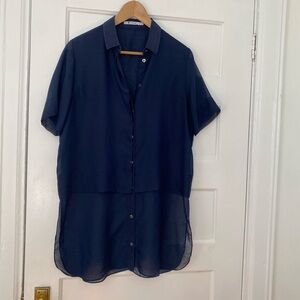 T by Alexander Wang Navy Short Sleeve Button Front Blouse